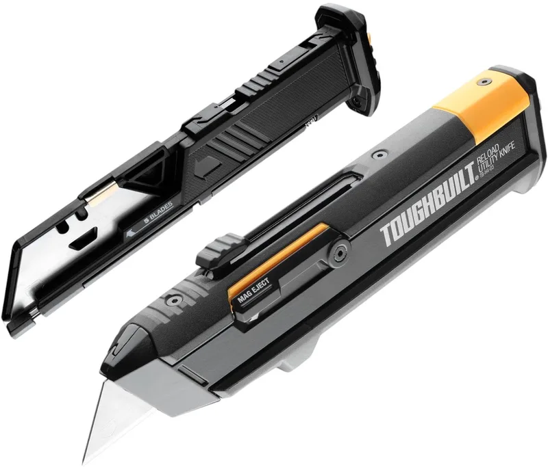 Reload Utility Knife + 2 Blade Magazines / Stanleymes met Magazijnen met 5x rechte en 5x haakmesjes van ToughBuilt, Zwart – productafbeelding