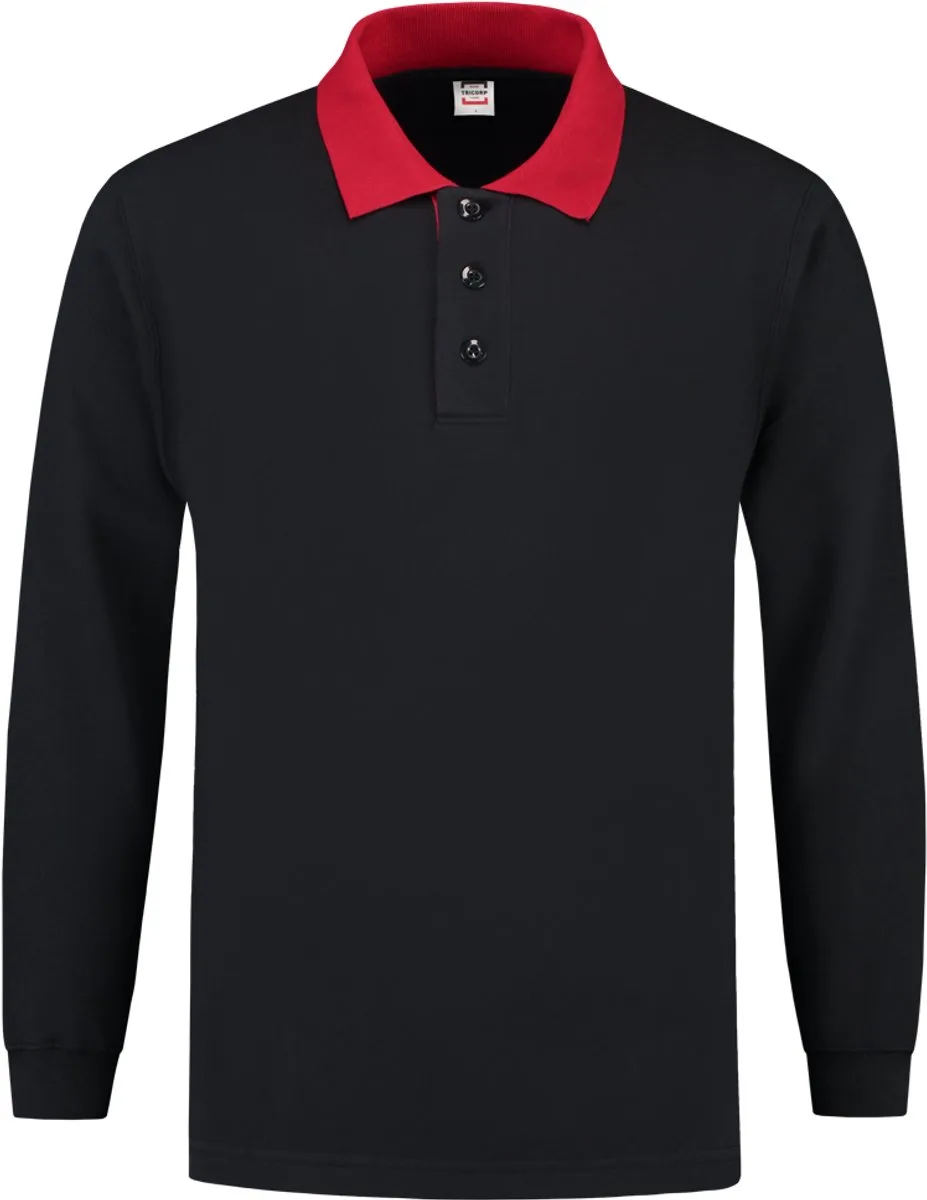 Polosweater contrast - Casual - 301006 - Navy-Rood fra Tricorp, Marineblauw, Rød, XXL – produktbillede
