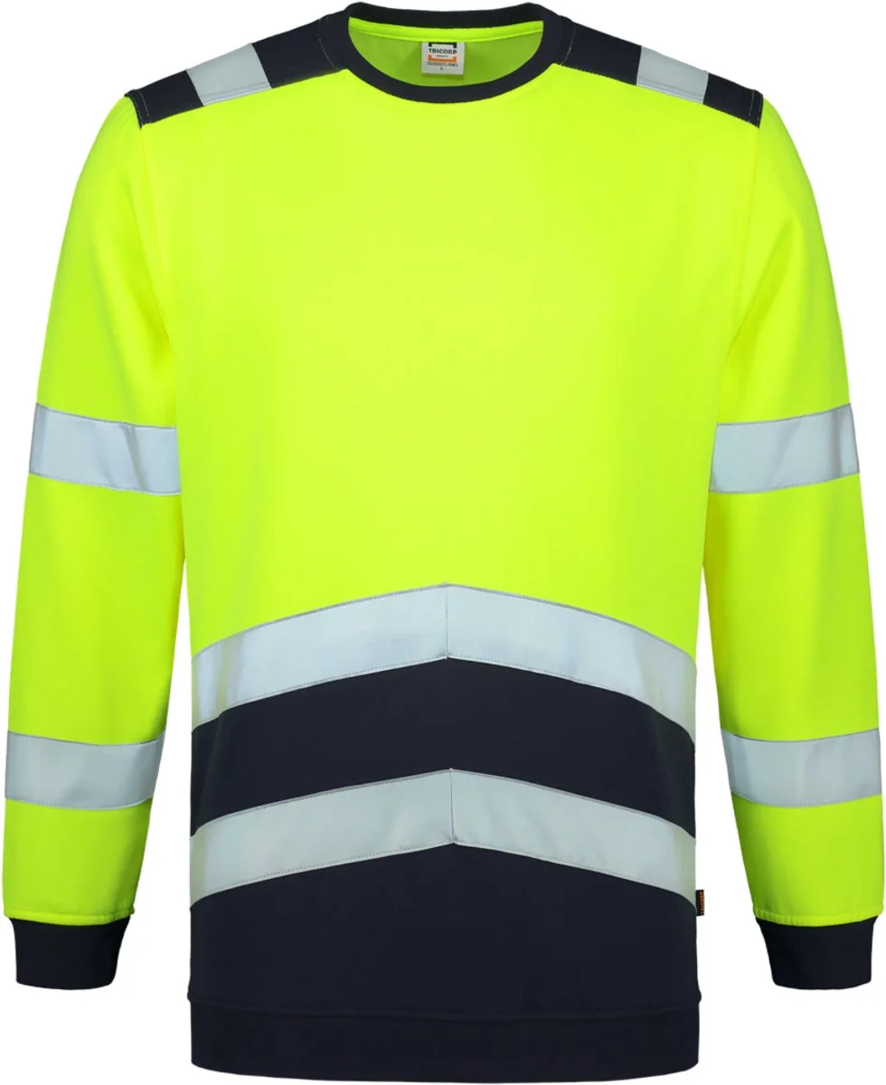 Sweater High Visibility Bicolor 303004 Fluor Geel-Ink van Tricorp, Fluor Geel, Ink, L – productafbeelding