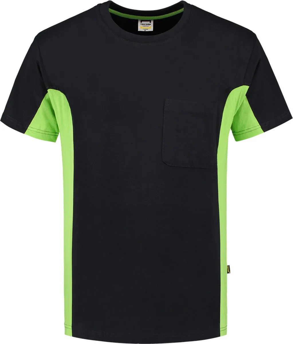 T-shirt Bi-Color - Workwear - 102002 - Zwart-Limoengroen van Tricorp, Zwart, Lime, 3XL – productafbeelding