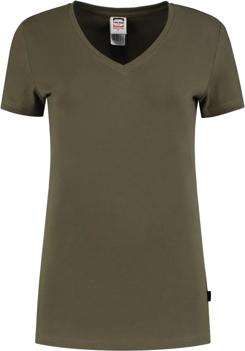Tricorp 101008 T-Shirt V Hals Fitted Dames - Legergroen van Tricorp, Legergroen, XL – productafbeelding