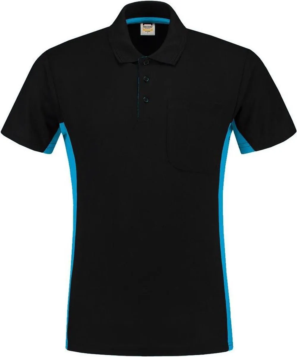 Tricorp 202002 Poloshirt Bicolor Borstzak - Zwart/Turquoise van Tricorp, Zwart, Turquoise, 5XL – productafbeelding