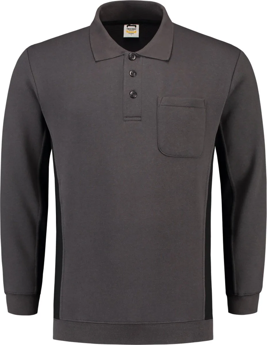 Tricorp 302001 Polosweater Bicolor Borstzak - Donkergrijs/Zwart van Tricorp, Donkergrijs, Zwart, 7XL – productafbeelding