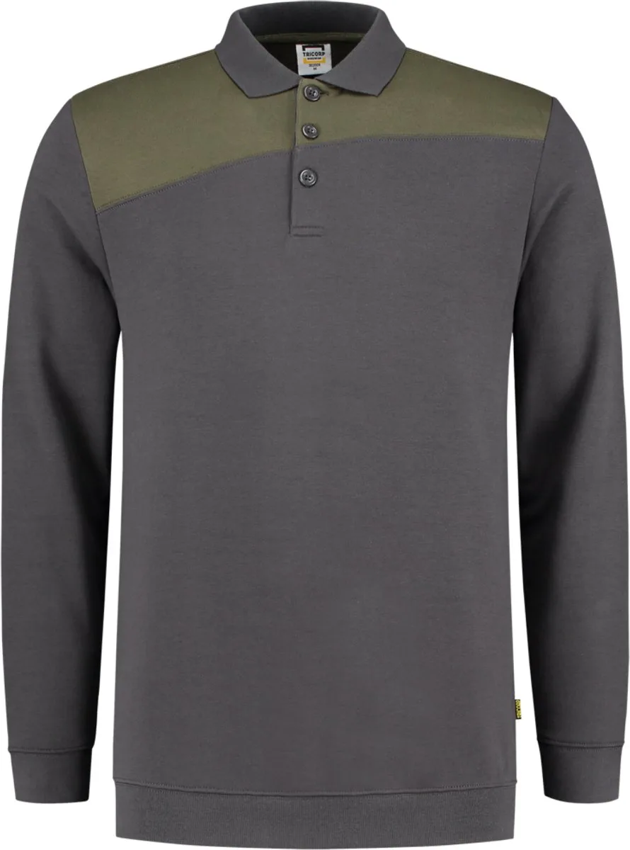 Tricorp 302004 Polosweater Bicolor Naden - Donkergrijs/Legergroen van Tricorp, Donkergrijs, Legergroen, 3XL – productafbeelding