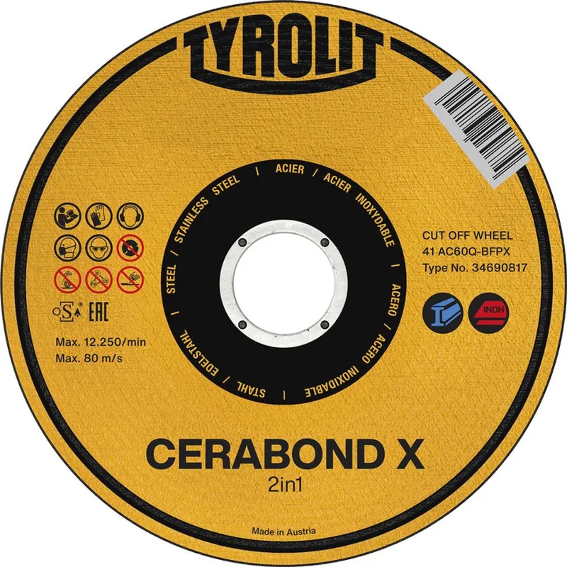 CERABOND X doorslijpschijf 125 x 1,6mm, recht staal+RVS Tyrolit von Tyrolit – Produktbild