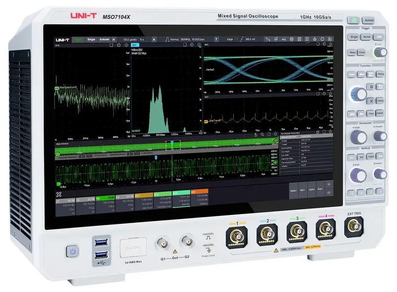 MSO7104X Digital-Oszilloskop 1 GHz 10 GSa/s 1 Gpts 8 Bit Digital-Speicher (DSO), Mixed-Signal (MSO), Oberschwingungsanalyse 1 St. de UNI-T – image du produit