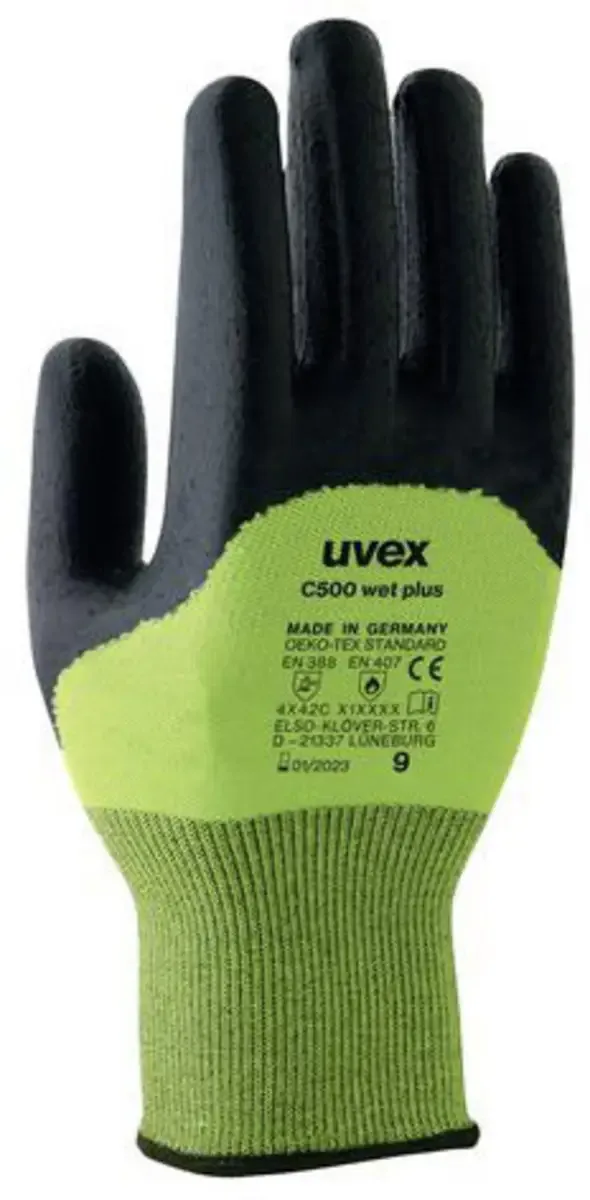 C500 wet plus 6049608 Snijbeschermingshandschoen Maat (handschoen): 8 EN 388 1 paar van Uvex, Lime, Antraciet – productafbeelding