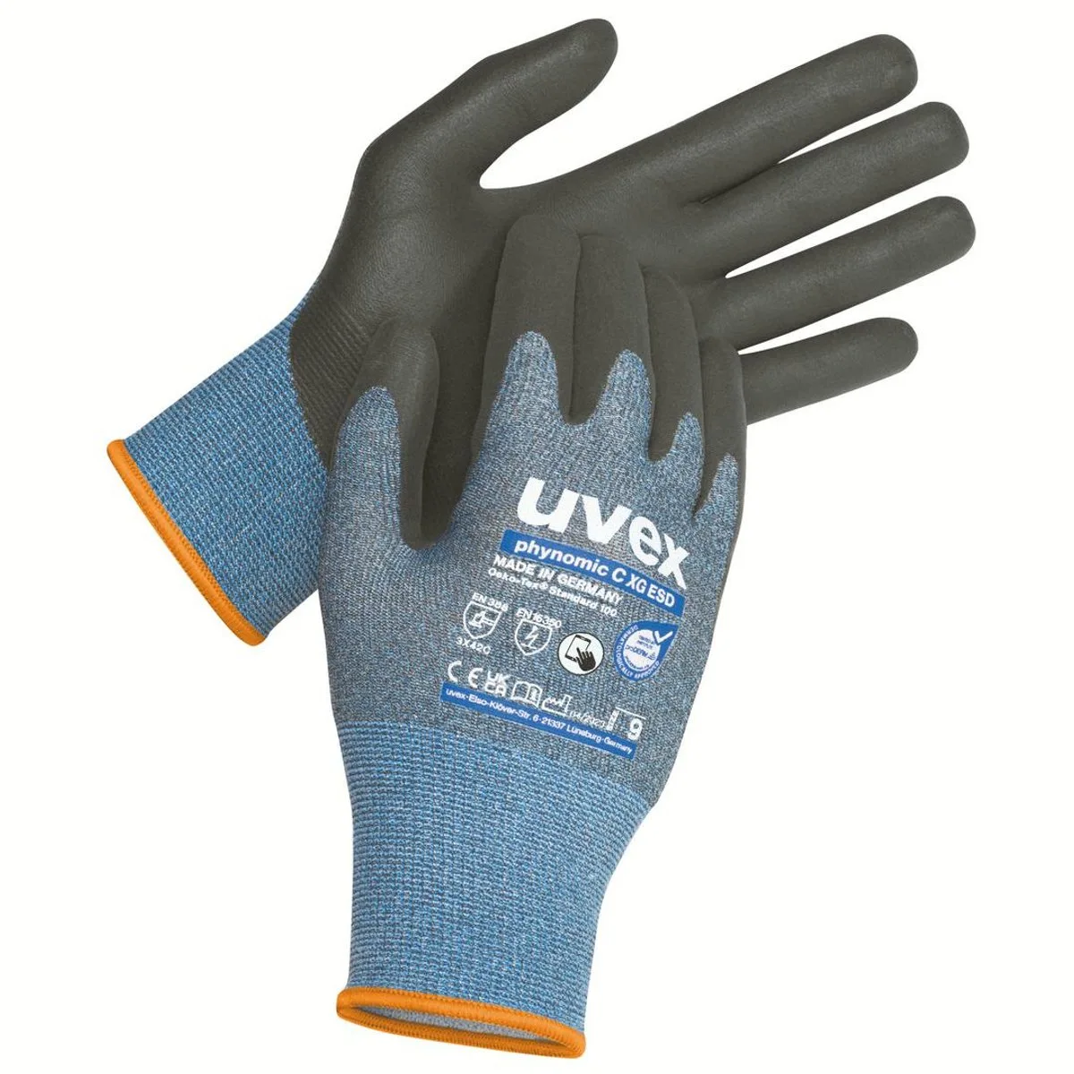 phynomic C XG ESD 6004809 Snijbeschermingshandschoen Maat (handschoen): 9 EN 388, EN 420 1 paar van Uvex, Zwart, Blauw – productafbeelding