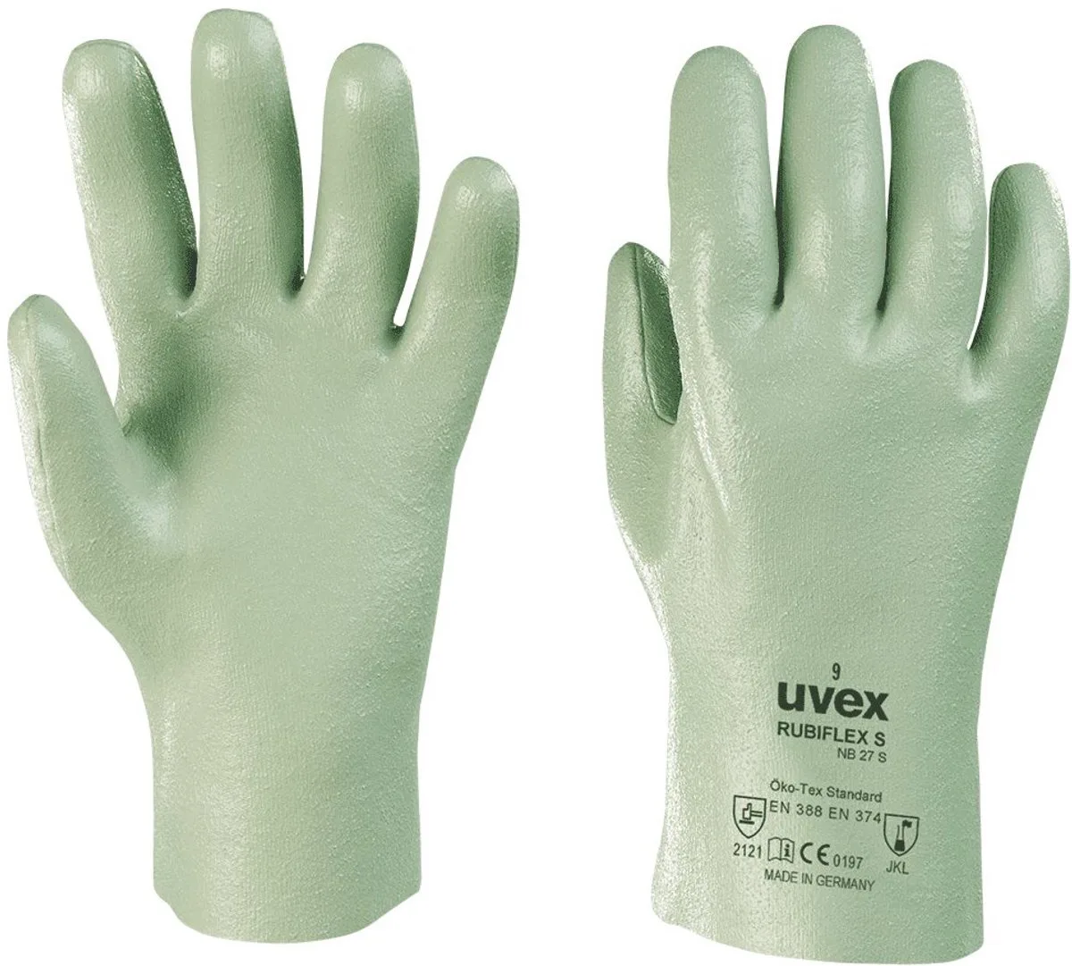 Rubiflex NB S chemisch bestendige handschoenen M 27 cm van Uvex, Groen – productafbeelding