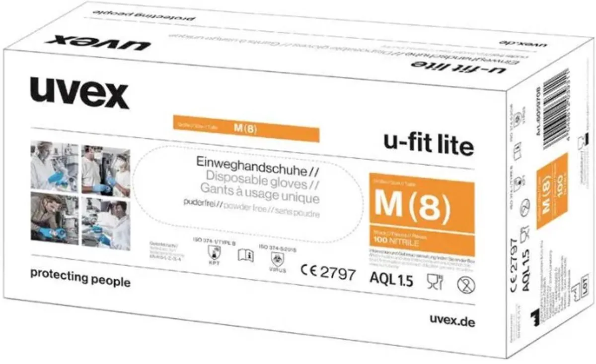 u-fit lite 6016807 Wegwerphandschoen 100 stuk(s) Maat (handschoen): S EN 420:2003+A1:2009, EN 374-1:2016+A1:2018 van Uvex, Blauw – productafbeelding