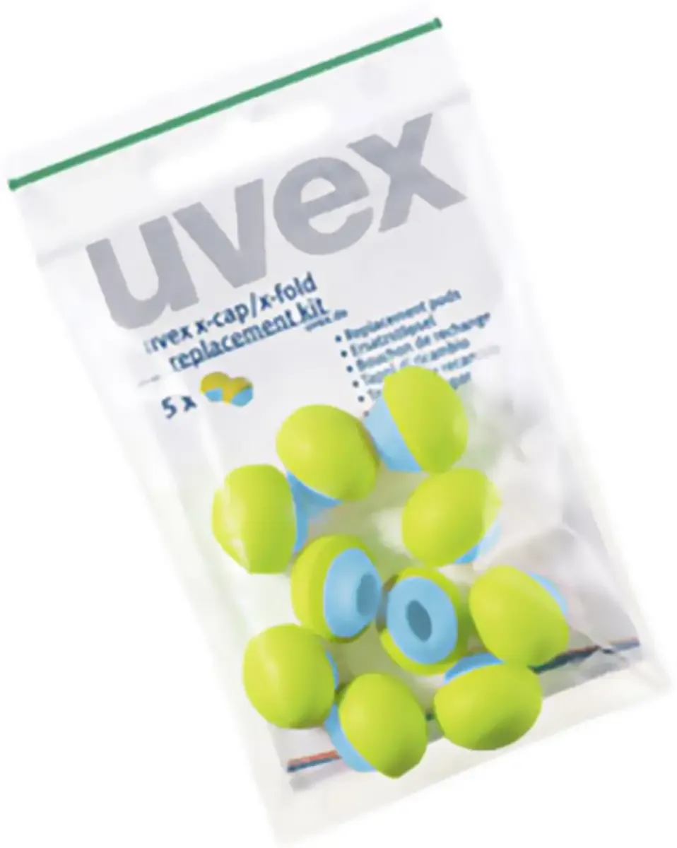X-CAP X-FOLD 2125351 Oordoppen voor beugel-gehoorbescherming 5 paar van Uvex, Skyblauw, Lime – productafbeelding