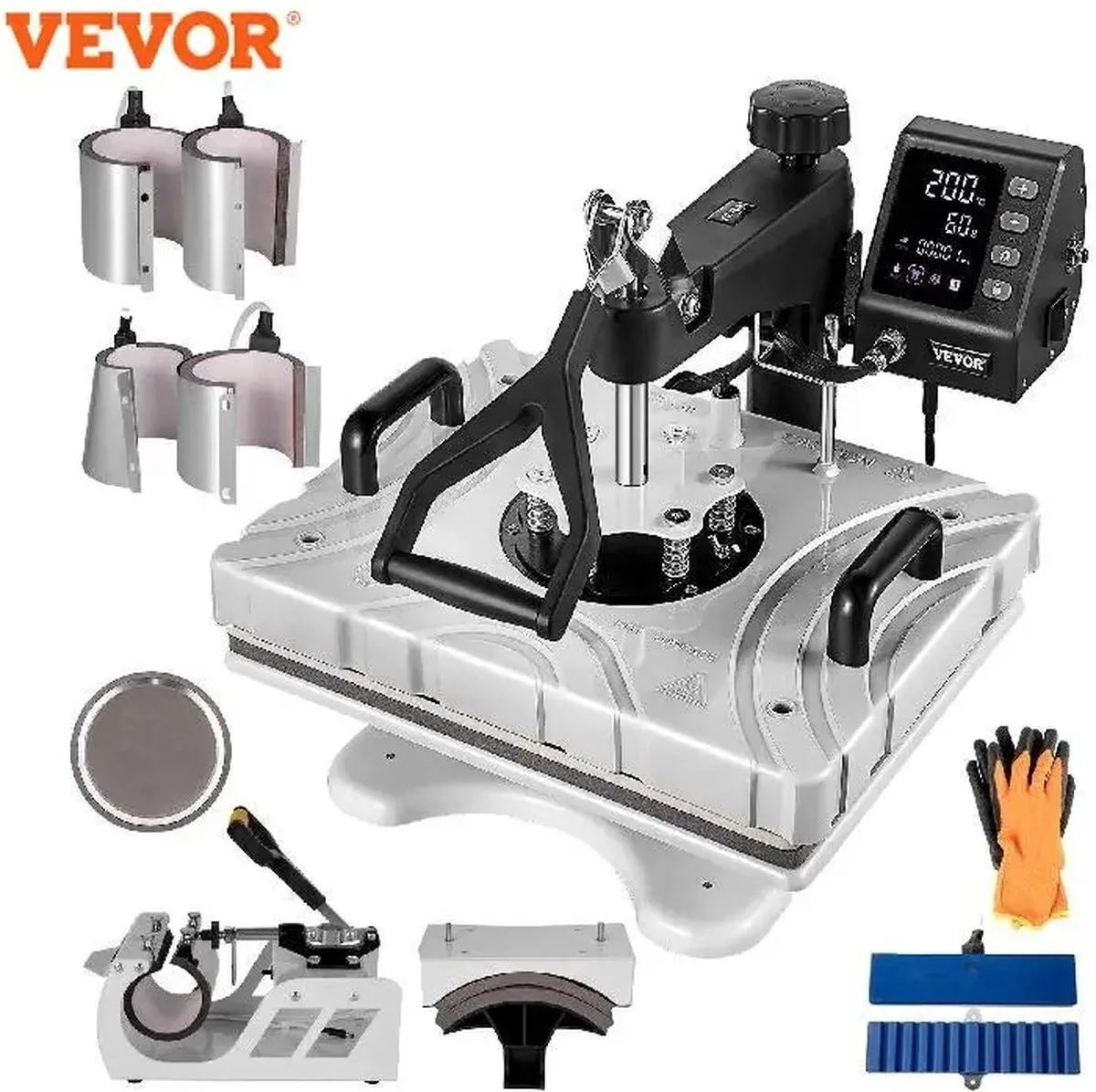 10-In-1 - Warmte Persmachine - T-shirt Drukker - T-shirt Print - T-shirt Labellaar - Persmachine - 1000W - 220V de Vevor, Blanc – image du produit