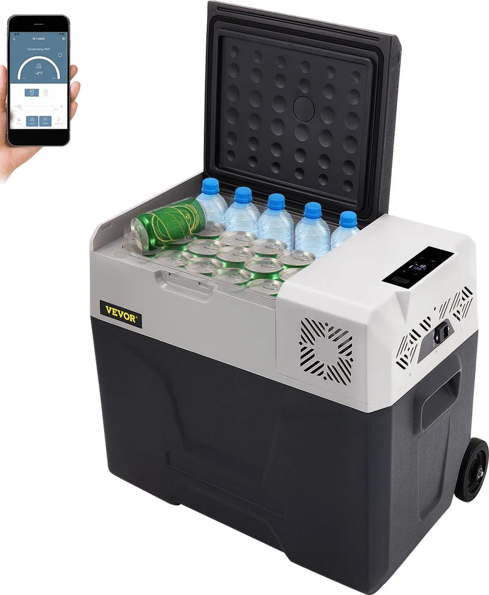 Auto Koelkast Compressor, 50L 220V Auto Koelkast Mini, 22,4 x 14,5 x 21,2 inch Mini Koelkast, met Efficiënte Koeling, Scherm met Digitale Bedieningspaneel, Ideaal voor Gebruik Binnen en Buiten van Vevor, Grijs – productafbeelding