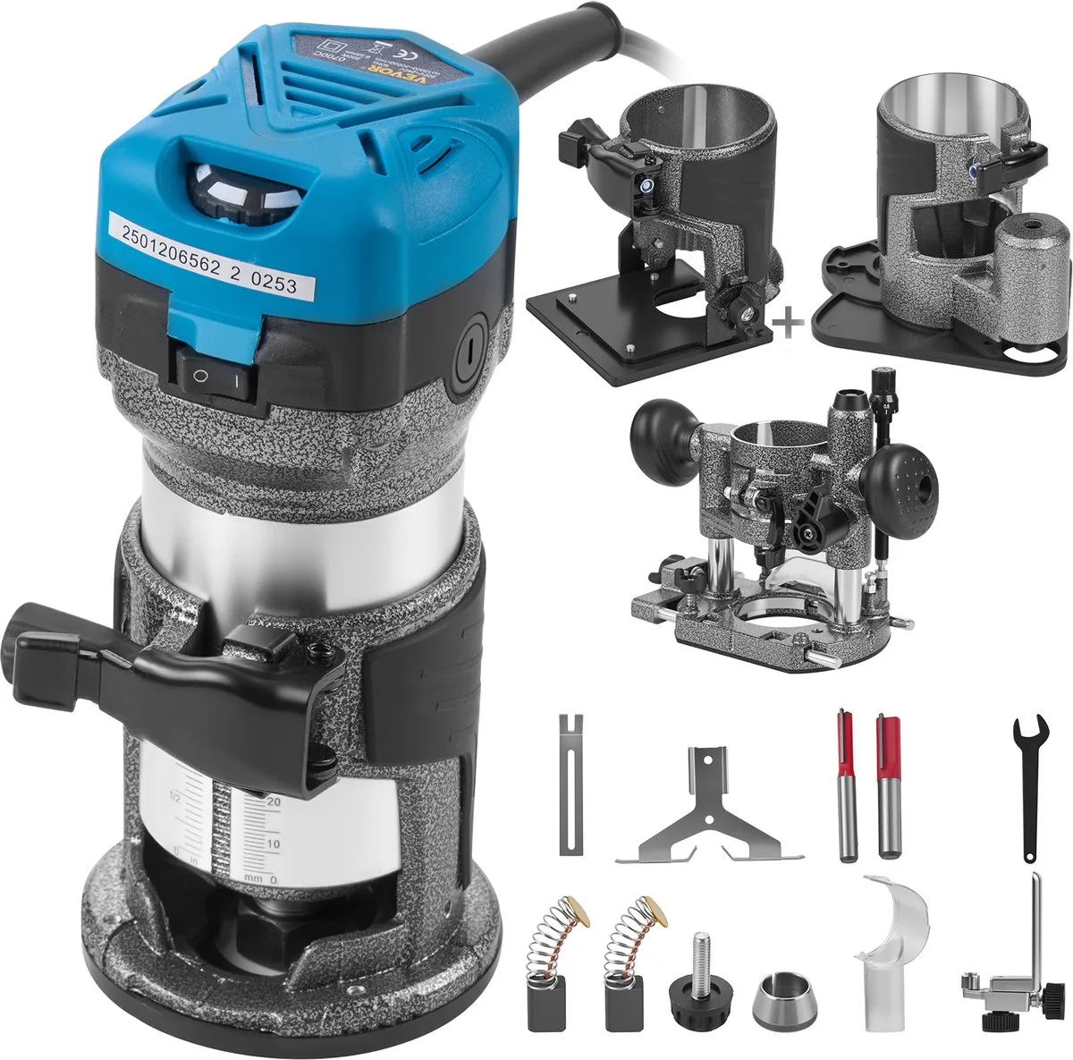 Compacte Router met 3 Basissen Variabele Snelheid Kantelbasis Soft Start Verwijdering Pro de Vevor – image du produit