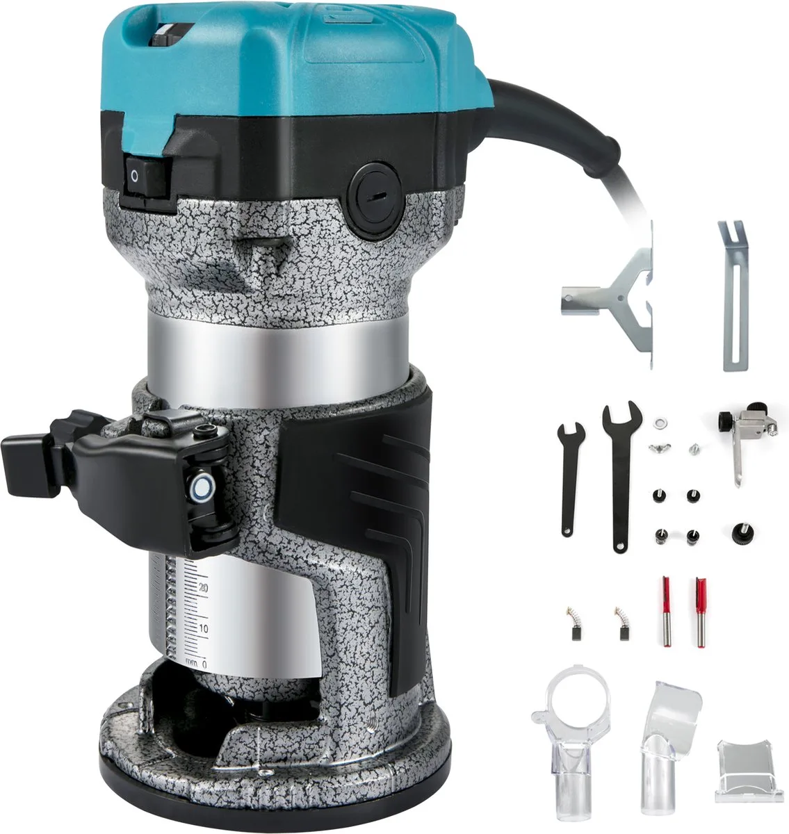 Elektrische Hand Trimmer, 710 W Elektrische Trimmer-Router, Laminaat Router Trimmer met Drie Freesspantangen, Bovenfrees en Trimmer met Vaste Basis, Aluminium Omhulsel en 13k-33k RPM Rotatie van Vevor – productafbeelding