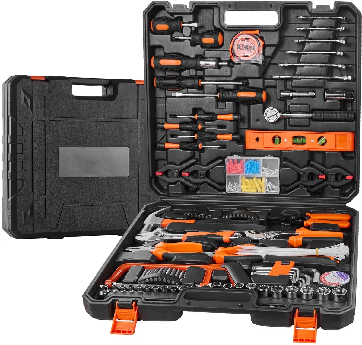 Gereedschapsset – 216-delige Handgereedschap Set – Inclusief Schroevendraaiers, Sleutels, Hamer & Tangen – Opbergkoffer de Vevor, Noir – image du produit
