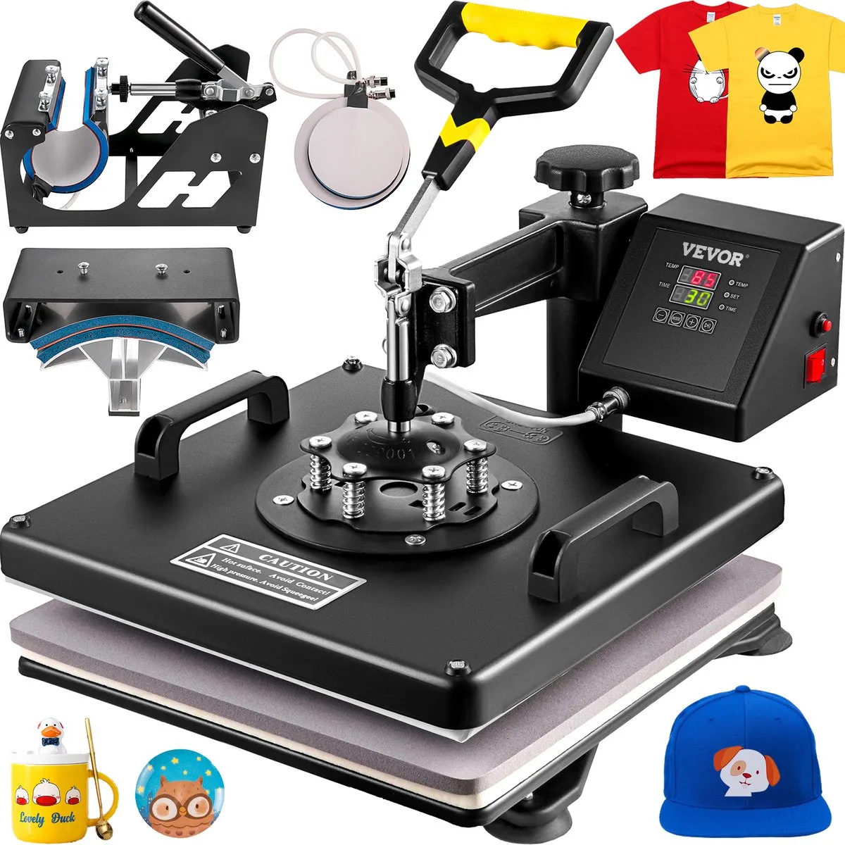 Hittepers Transferpers 15x15 5IN1 Combo T-shirt Warmte Persmachine Digitale 38x38cm Doe-het-zelf printer de Vevor, Noir – image du produit