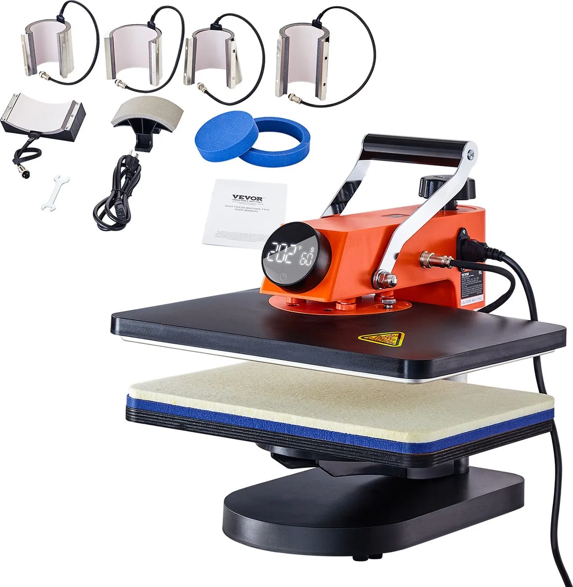 Hittepersmachine 12x15 inch 8in1 Sublimatietransfer T-Shirt fra Vevor, Orange – produktbillede