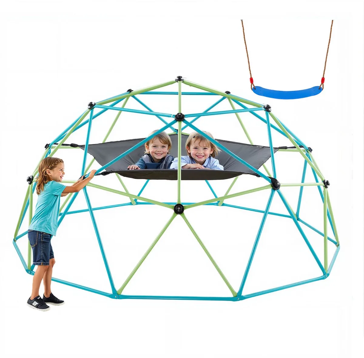 Klimkoepel 305cm Geometrisch Klimrek met Schommel/Handschoen de Vevor, Bleu – image du produit