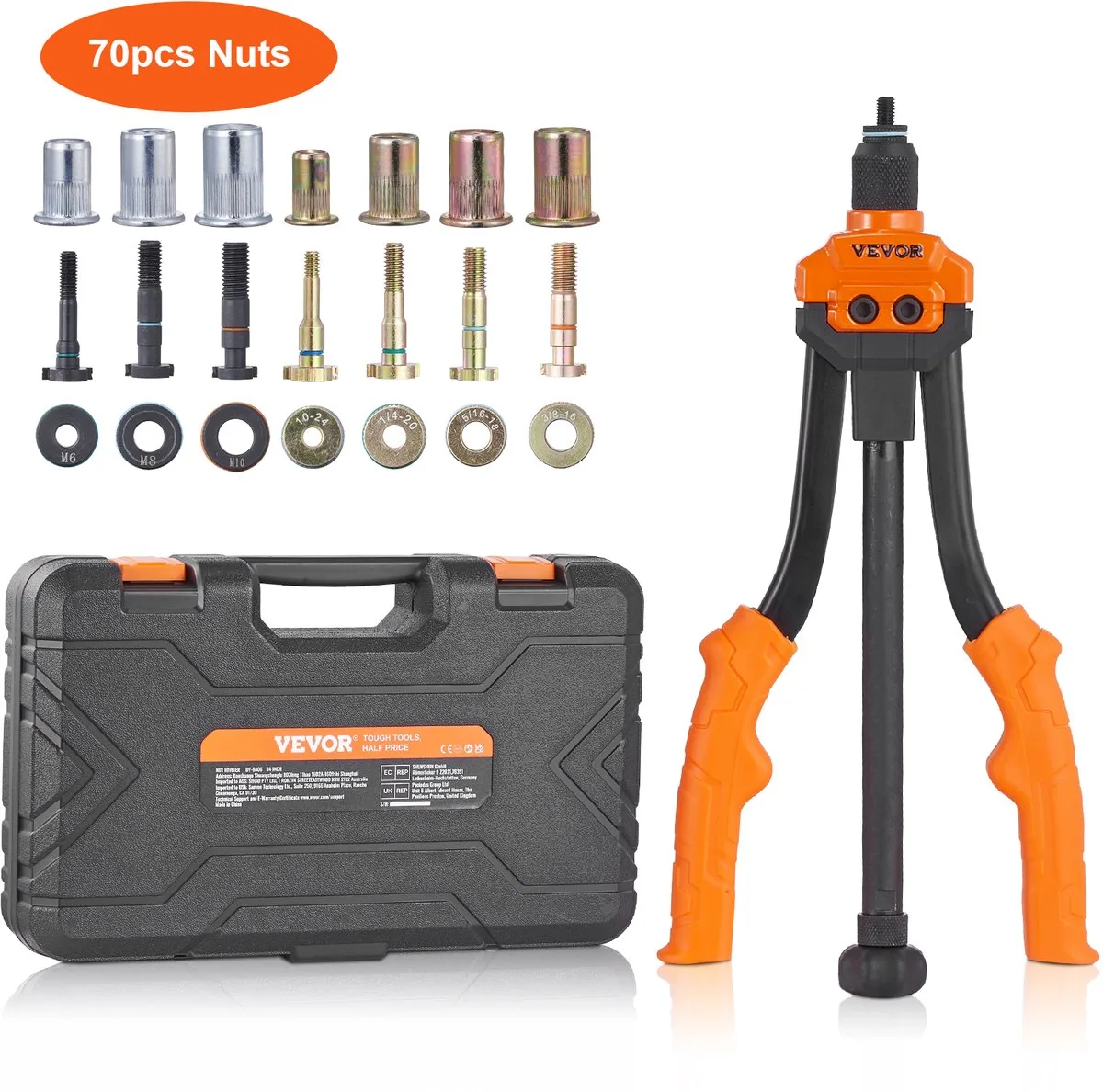 Klinkmoertangenset Blindklinkmoertang 350 MM Klinktang 7 Sets Moeren en Doornen Klinkmoergereedschap M6 M8 M10 Professionele Handklinknageltang Klinkhamer Draadmoer Klinknageltang Tang från Vevor, Svart – produktbild