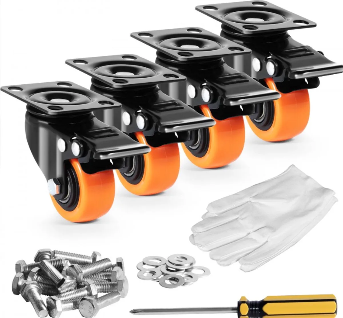 KOSMOS - 6-Inch Zwenkwielen - Set van 4 - Met Beveiliging - Dubbele Vergrendeling - PVC Caster Wielen - Kar - Meubelen - Werkbank de Vevor, Orange – image du produit