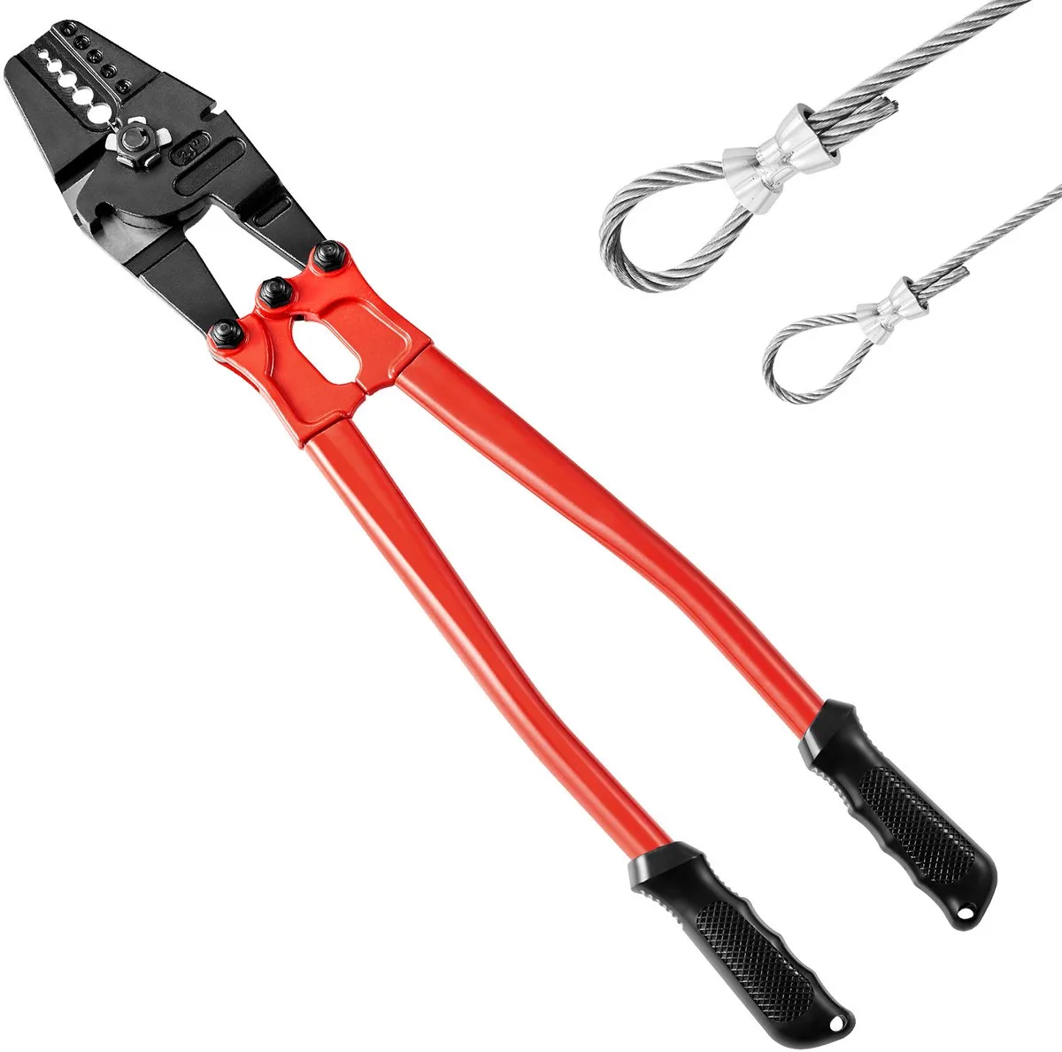 Krimptang, 60,96 cm Crimper Plooiend Hulpmiddel, 1/16, 3/32, 1/8, 5/32, 3/16 inch 2-in-1 Krimphandgereedschap, Gelegeerde Stalen Kabelschoenen Krimptang, Krimptangset Apparaat met Handgreep de Vevor, Rouge – image du produit