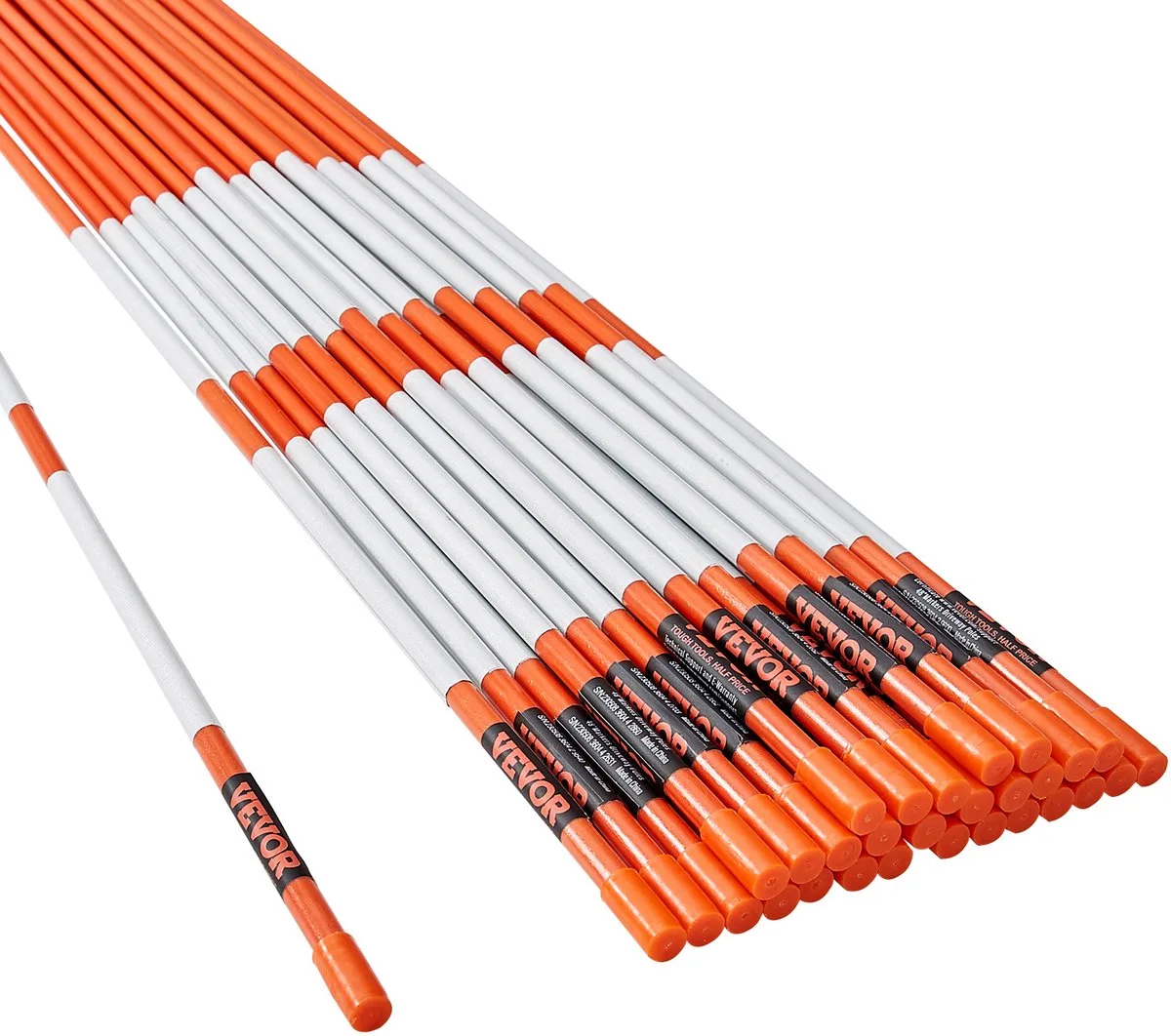 opritmarkeringen, 30 stuks, 48" 0,4" diameter, glasvezelpalen, sneeuwpalen met reflecterende tape, 12" stalen boor en beschermende handschoenen voor parkeerplaatsen by Vevor, Orange – product image