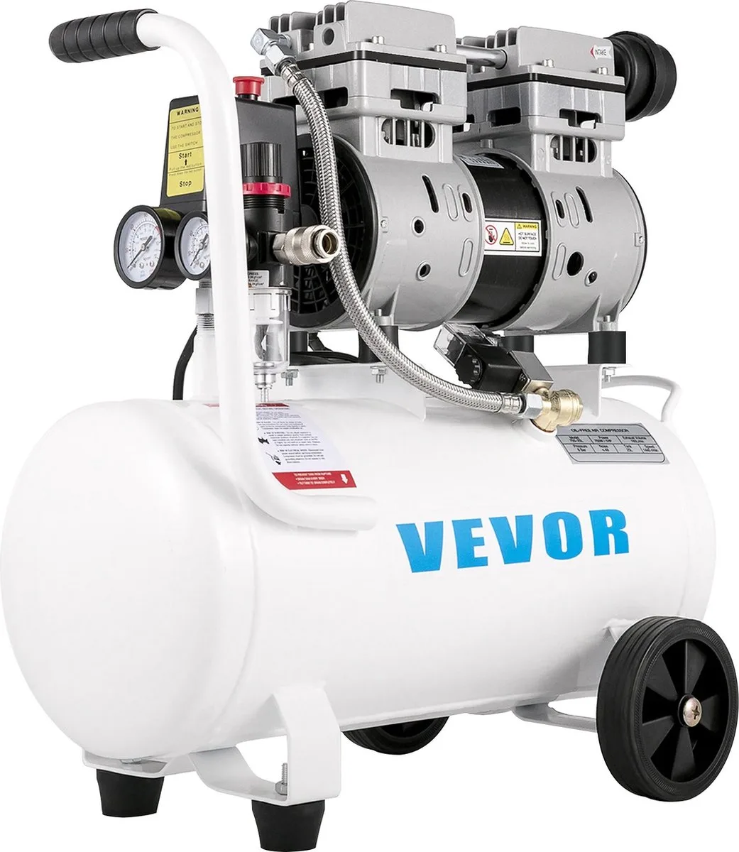 Stille Luchtcompressor - Luchtcompressor - Luchtblazer - 750W - 30L - 8 Bar - 70DB - met Wielen de Vevor, Blanc – image du produit