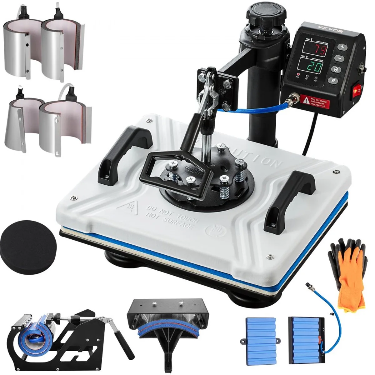 Sublimatie Hittepers - T-shirt Transferpers 10-in-1 - Persoppervlak 30,5 x 38,1 cm - Digitaal LED-display - Voor T-shirts/hoeden/borden/bekers/pennen de Vevor, Blanc – image du produit