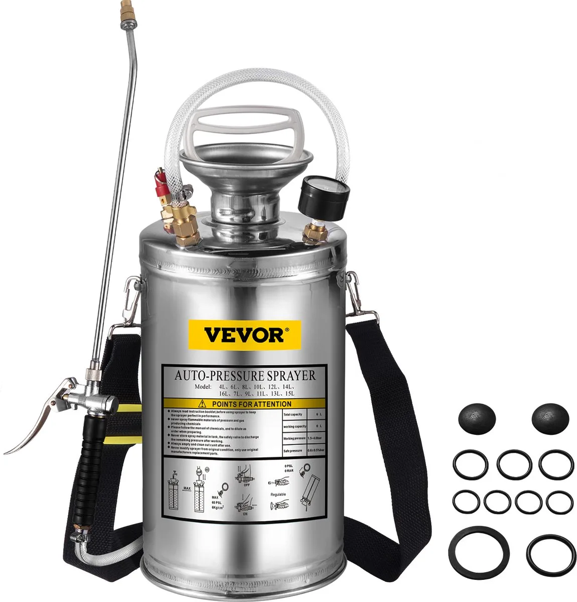 Tuinsproeier Sproeier Rugspuit Rvs Sproeier High Performance Sproeier Drukspritze 6l Stabiel von Vevor – Produktbild