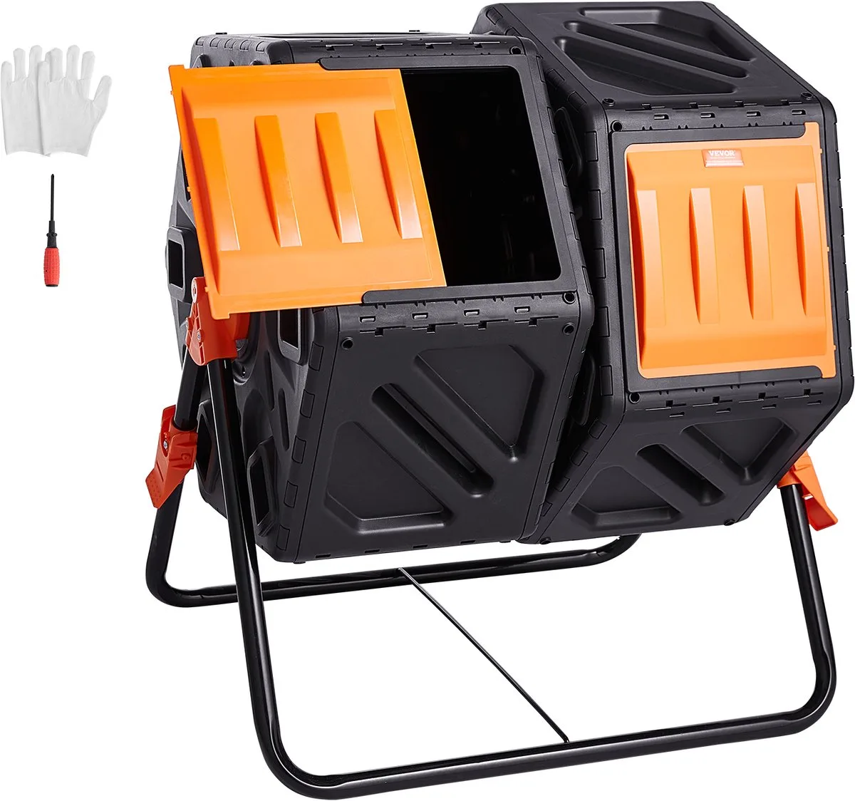 Composteur de Jardin Rotatif 140 L Double Chambre Bac à Compost Rotatif à 360° en PP sans BPA Charge 40 kg pour Compostage des Déchets Organiques Cuisine Jardinier Terrasse Patio Extérieur de Vevor, Noir – image du produit