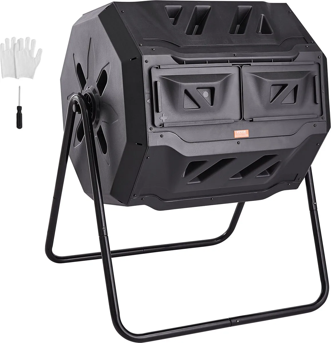 Tumbling Composter Composter Tumbler 162,7 L, Drum Composter Draaibaar Tumbling Composter 735 x 625 x 955mm, 50kg Heavy Duty Tuincomposter Incl. Handschoenen de Vevor, Noir – image du produit