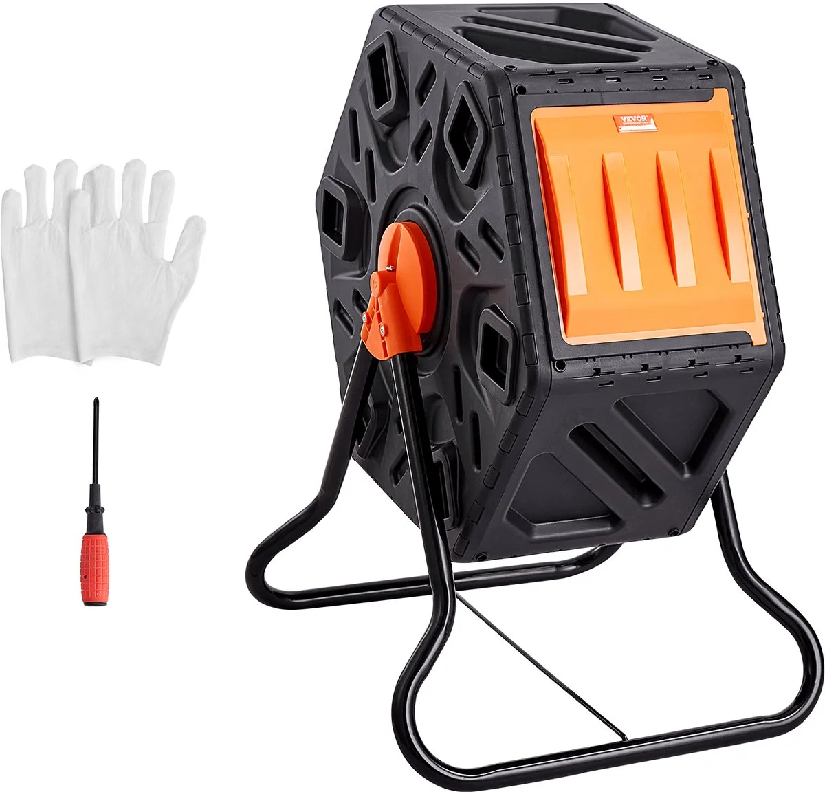 Composteur de Jardin Rotatif 70 L Bac à Compost Rotatif 360° en PP et Acier sans BPA Charge 20 kg Chambre Unique pour Compostage des Déchets Organiques Cuisine Jardinier Terrasse Patio Extérieur de Vevor, Noir – image du produit