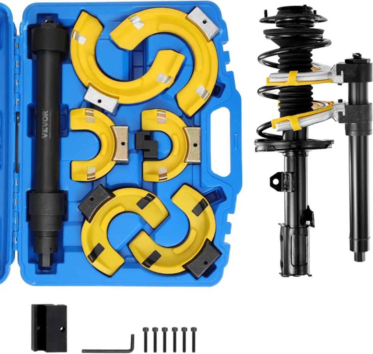 Veercompressorset - Chassisveer compatibel met 22 mm inbussleutel. Universele veercompressor met een draagvermogen van 4500 kg. Professionele veercompressor. Gereedschap voor schokdempers. från Vevor, Blå – produktbild