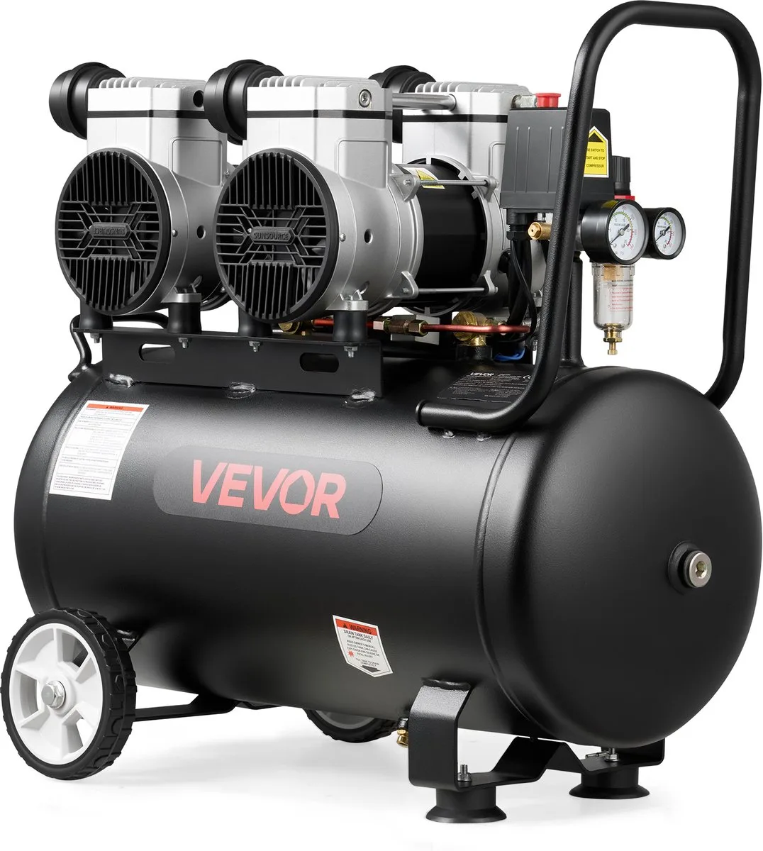 VEVOR 3 kW Luchtcompressor, Olievrije Compressor met 50 Liter Luchttank, Fluisterstille Compressor met Een Capaciteit van 255 L/Min Bij 6,2 Bar en Een Maximale Druk van 8 Bar, Draagbare Luchtcompressor met Wielen en Handvat by Vevor, Black – product image
