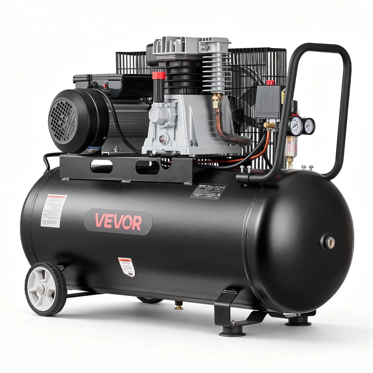 VEVOR 3KW Luchtcompressor, Riemaangedreven Compressor met 100l Luchttank, Stille Compressor met 226l/Min Bij 6,2 Bar en Max. 10 Bar, Draagbare Luchtcompressor met Wielen en Handvat voor Werkplaats en Doe-Het-Zelfgebruik de Vevor, Noir – image du produit