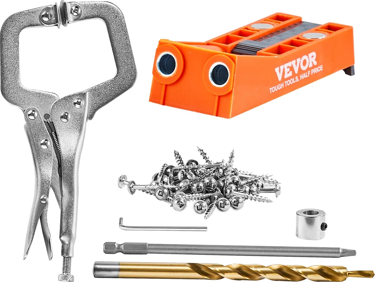 VEVOR 50 Stuks Pocket Hole Jig Kit Double Pocket Hole Met Square Drive Bit & C-Klemmen, Doweling Aid Drill Jig voor Het Boren Van Pocket Gaten en Schuine Gaten, Boorhulp voor Houtbewerking de Vevor – image du produit