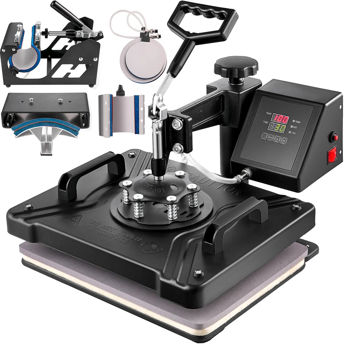 Warmte Persmachine Transferpers Hittepers 6in1 Digitaal T-shirt Warmtepers Transfer Afdrukken Diy Printer Hoed Eenvoudige bediening de Vevor, Noir – image du produit