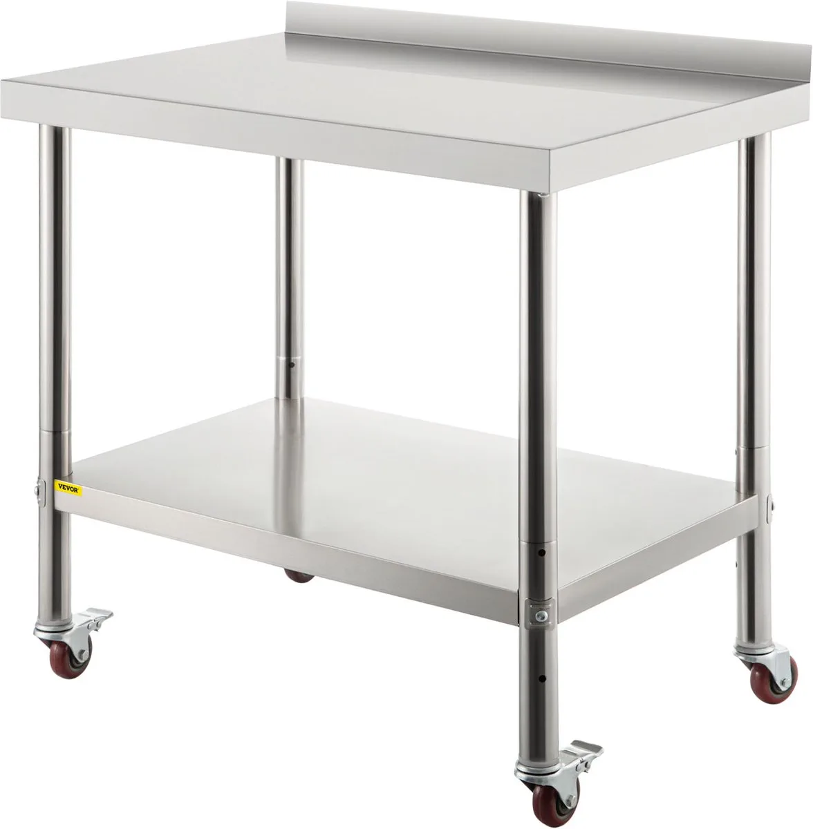 Werktafel Keuken, 36x24x35 inch RVS Keuken Werkbank, 440lbs Heavy-duty Metalen Horeca Werktafel, Voedselbereiding Keukentafel met Backsplash Verstelbare Onderplank 4 Zwenkwielen voor Restaurant från Vevor – produktbild