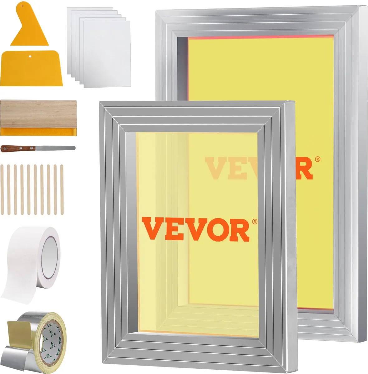 Zeefraam Zeefdrukpers 2 Stuks 25,4 X 35,6 cm / 20,3 X 25,4 cm, Zeefdrukmachine Zeefdrukplaat Inclusief Handschoenen en Zeefdrukwisser, Zeefdrukmachine voor Stoffen, Papier, Kopieerpapier Etc fra Vevor, Hvid – produktbillede