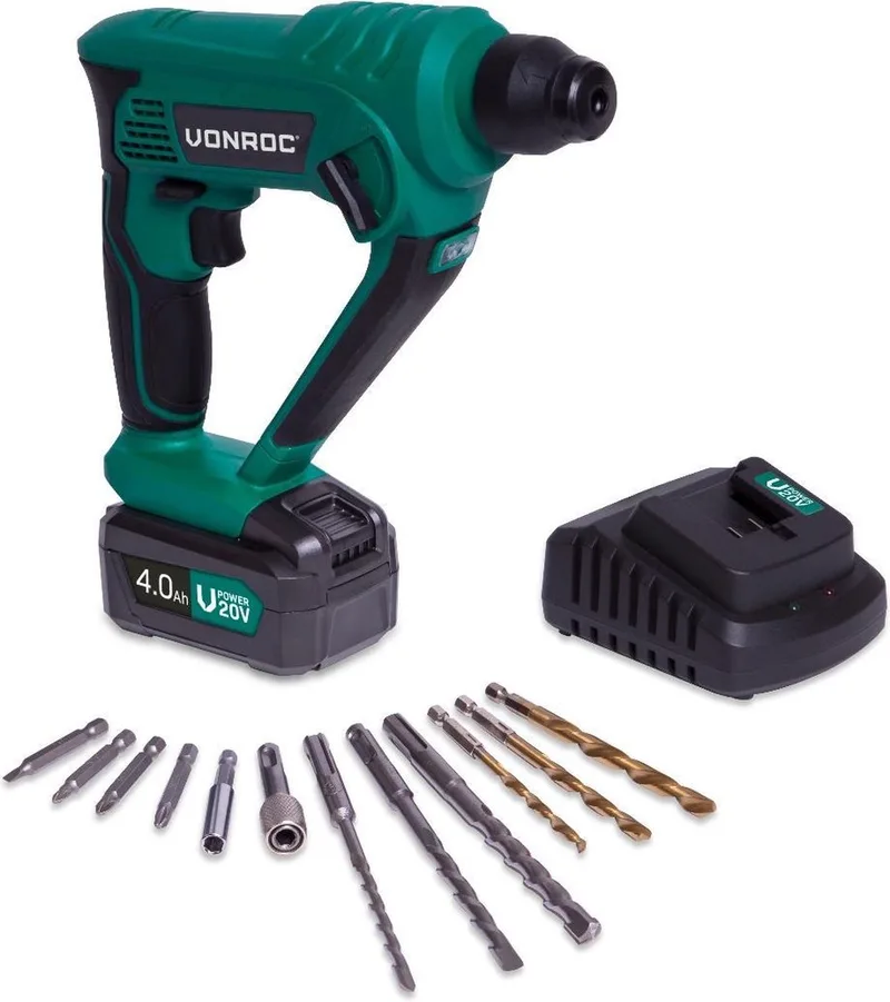 Accu boorhamer – VPower 20V – 1x 4.0Ah accu & lader – 1.3 Joule – SDS-plus – Incl. accessoires van VONROC – productafbeelding
