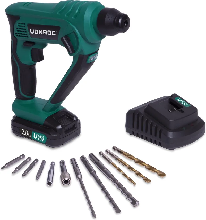 Accu boorhamer – VPower 20V – Incl. 2.0Ah accu – 1.3 Joule – SDS-plus – Incl. accessoires van VONROC – productafbeelding