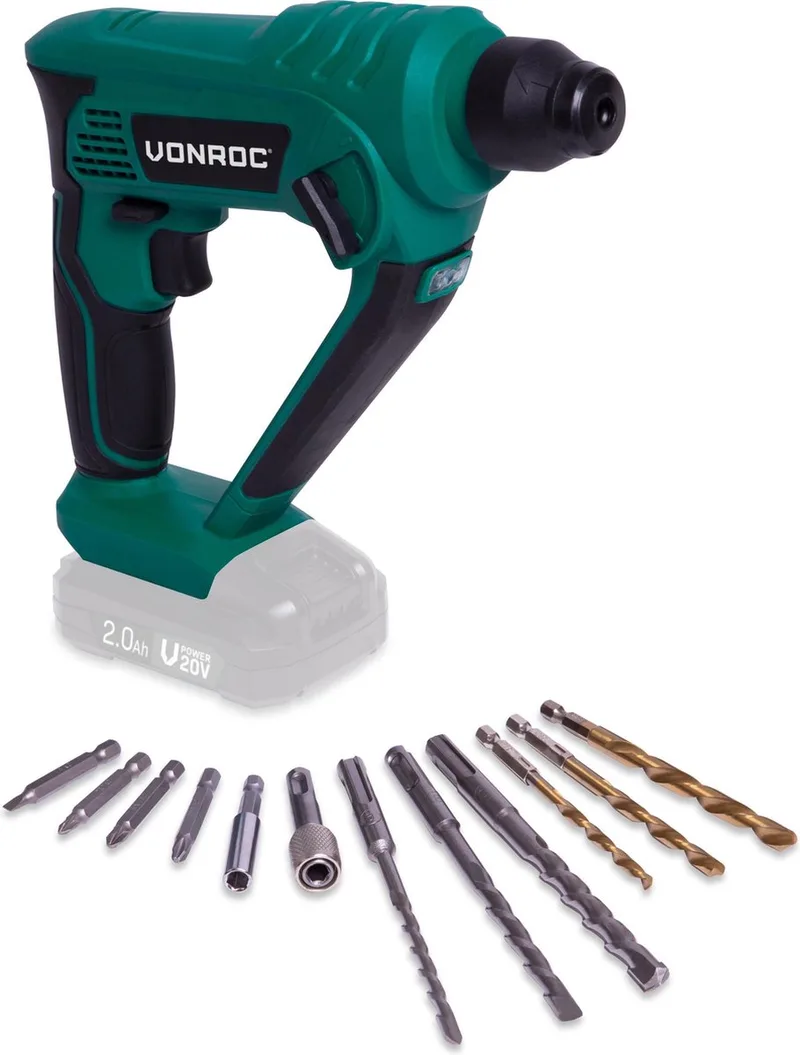 Accu boorhamer – VPower 20V – Zonder accu & lader – 1.3 Joule – SDS-plus – Incl. accessoires de VONROC – image du produit