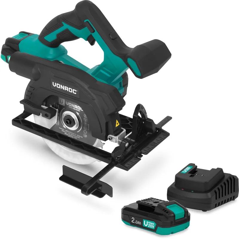 Accu Cirkelzaag 20V – 150mm - Incl. 2x 2.0Ah accu en snellader van VONROC – productafbeelding