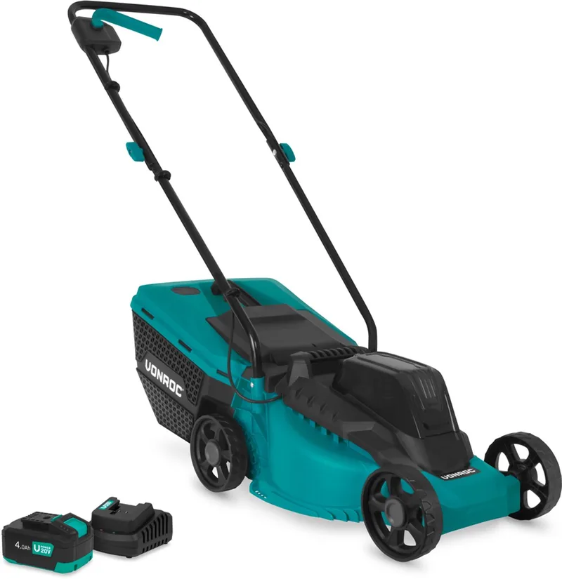 Accu Grasmaaier 20V – 32 cm maaibreedte - Borstelloze motor - Drie instelbare maai-hoogtes: 30/50/70 mm - Incl. 30L Opvangbak - Incl. 4.0Ah Accu en snellader von VONROC – Produktbild