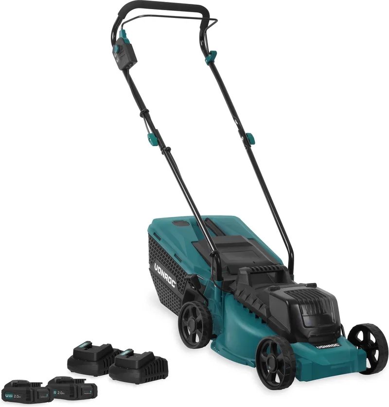 Accu Grasmaaier – 40V – 33 cm maaibreedte – Brushless motor - Vijf instelbare maai-hoogtes: 30/40/50/60/70 mm - Incl. 30L Opvangbak - Incl. 2x 2.0Ah Accu en 2x Snellader by VONROC – product image