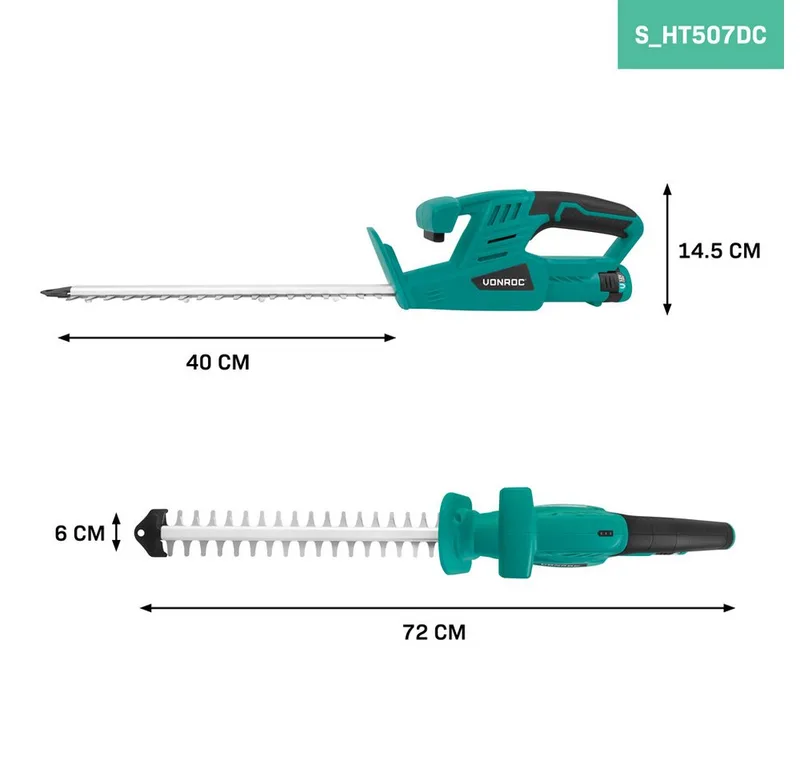 Accu Heggenschaar 12V – Snijlengte 350mm – Snijbreedte 12mm - Incl. Accu en usb-c kabel de VONROC – image du produit 2 sur 4