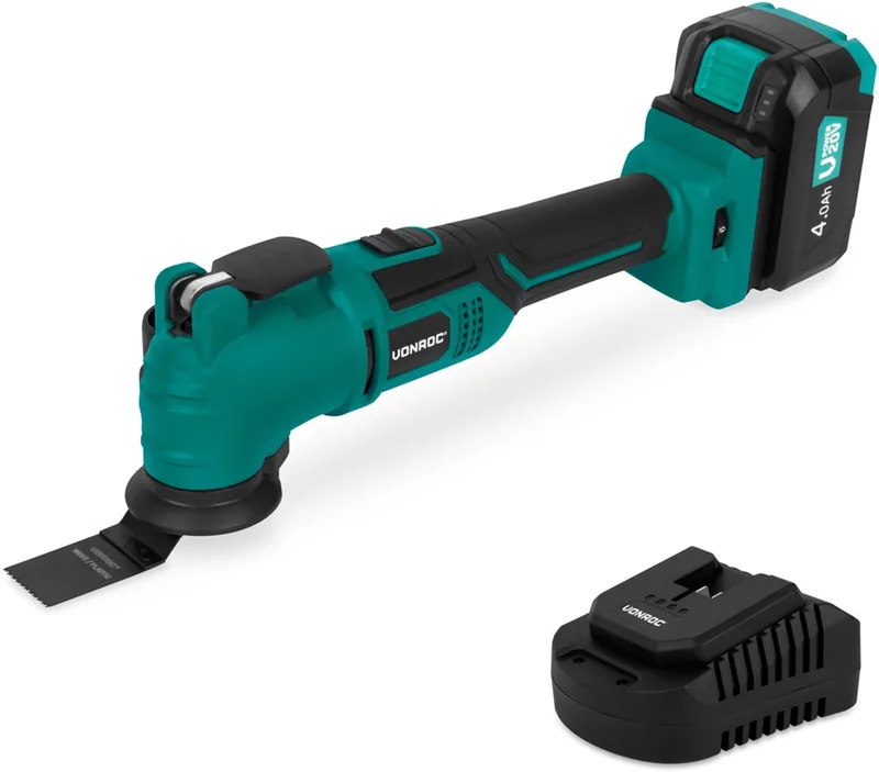 Accu Multitool 20V - met schraapmes, invalzaagblad, schuurzool en schuurpapier - 6 snel-heden: 7.000 - 19.000 rpm - Incl. 4.0Ah accu en snellader by VONROC – product image