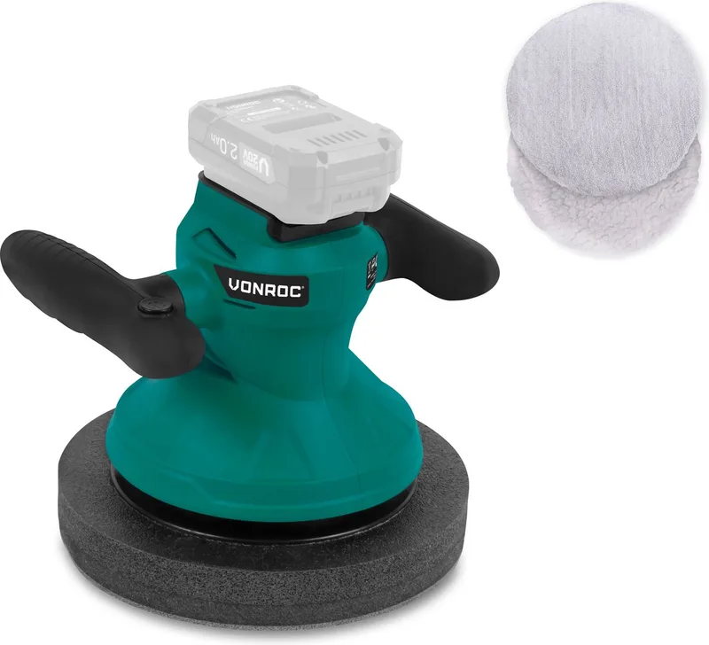 Accu polijstmachine - poetsmachine 20V - Ø240mm – Incl. verstelbare handgrepen, 2 polijsthoezen en opbergtas - Zonder accu & lader de VONROC – image du produit