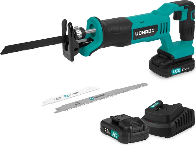 Accu Reciprozaag 20V - Incl. 3 Zaagbladen - Incl. 2x 2.0Ah Accu’s en snellader fra VONROC – produktbillede